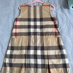 Burberry Tan Plaid Sleeveless Girls' Dress with Red Accents